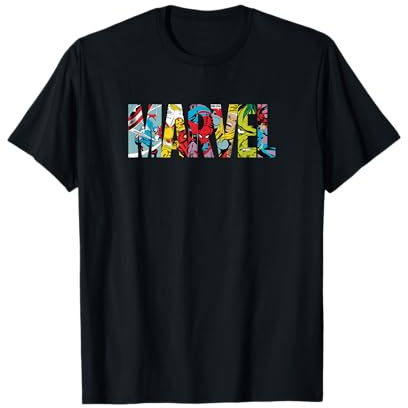 Marvel Logo With Characters Spider-Man, Iron Man, Thor, Hulk T-Shirt