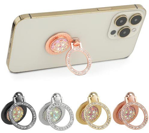 WLLHYF 4 Pack Cell Phone Ring Holder Stand Round Metal Rhinestones Finger Grip Loop 360 Degree Rotation Generic Phone Hand Holder Kickstand Cellphone Case Accessories