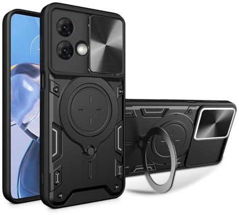 UPLAI Case for Motorola Edge 40 Neo, Ultra Thin Shockproof Armor Silicone Cover with Slide Camera Cover and Magnetic Hidden Bracket, Premium PC+TPU Durable Cover.Black