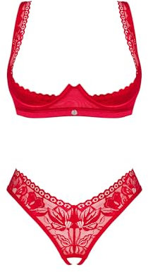 Selente Love & Fun Set di Lingerie Seducente da Donna Composto da Reggiseno, Slip e Esclusiva Benda in Satin, Made in EU (M-L, Rosso-Balconette Ouvert)