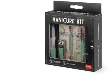 Legami - Maniküre-Reiseset, Ideal für Reisen, Taschenfreundlich, Tragbar, Nagelschere, Nagelknipser, Nagelfeile, Nagelhautschieber aus Edelstahl, 4-in-1-Maniküre- und Pediküre-Set, Geschenkidee, 7,5 x