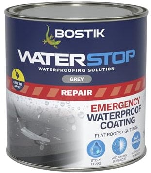 Bostik Waterstop Emergency Coat Grey - 1kg - Quick Drying - Instant Sealing Coating For Roofs And Gutters