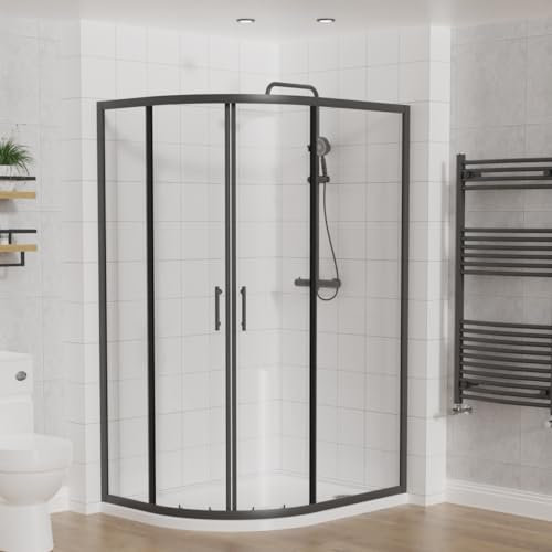 Aquariss Left/Right Offset Quadrant Shower Enclosure 6mm Easy Clean Glass Sliding Door Shower Cubicle Matt Black 1200x900x1900mm