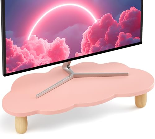 Monitor Stand Riser,Cloud Shape Sturdy Wood Computer Monitor Stand, Monitor Stand Riser, Multi-Purpose Desktop Organizer Riser for Computer,Laptop,Printer,TV,Pink