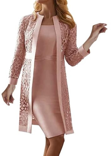Robe en dentelle pour femme - Noir - Longue robe de soirée élégante pour mariage - Robe spéciale pour les invités de mariage - Robe de fête - Robe de mariage - Mère de la mariée - Moderne - 2 pièces,