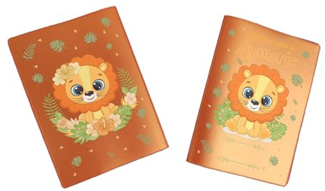 Protège carnet de santé personnalisé, idée cadeau personnalisable bébé, cadeau naissance original, Couverture Lion Jungle - CL0009b (Nacré Orange)