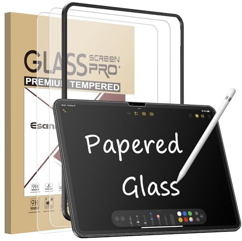 Esanik 2 Pezzi Effetto Carta Pellicola in Vetro per iPad Air 11 Inch M3/M2 (7 Generazione/6 Generazione, 2025/2024), Opaco Vetro Temperato Prottetiva Opaca Antiriflesso, Feel like Paper