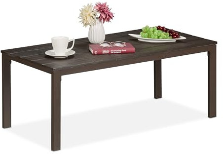 Relaxdays Gartentisch, wetterfest, auch für Terrasse und Balkon, Loungetisch, HBT: 39 x 98 x 48 cm, Outdoortisch, braun