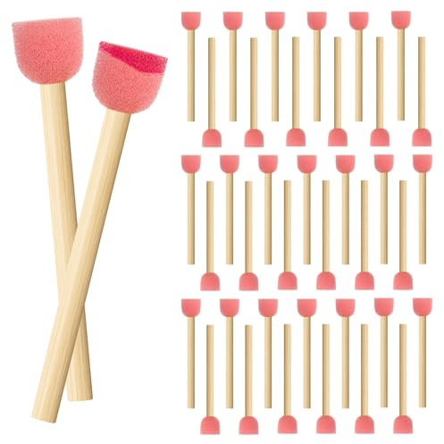 Molain 40 Pcs Foam Stencil Stippling Brush, Round Sponge Brushes for Painting Foam Paint Brush Set Paint Sponges for Acrylic Paint for Kids Graffiti Watercolours Arts and Crafts Supplies (Pink)