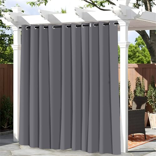Hiseng Rideaux D'extérieur Imperméables 1 Piece Occultant Rideaux Solation Thermique Couleur Unie Anti Chaleur Protection UV pour Pergola Jardin Tonnelle Terrasse Balcon (180x243cm,Gris foncé)