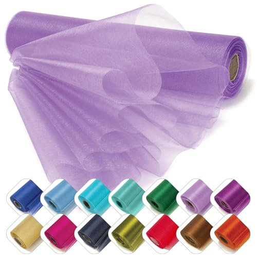 Personalize Pro 29cm x 25m Organza Sheer Fabric Roll | Elegant Decorative Cloth for Weddings, Special Events, Ribbons, Dress Accents, Chair Bows, Table Runners, Party Favors & Crafting | Lilac Purple