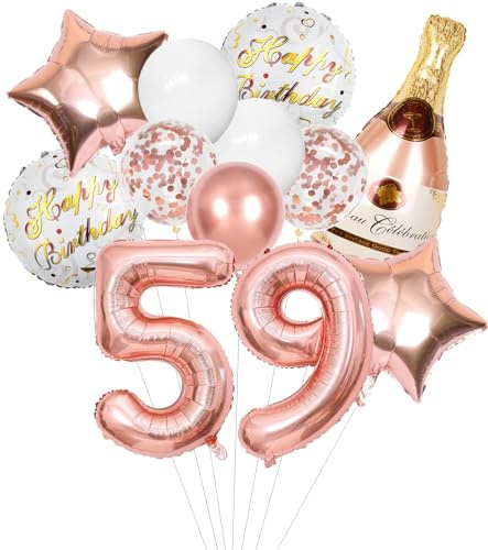 Anlgdi Folienballon Champagne Rosegold, Luftballon 59. Geburtstag Deko Frau, Geburtstagsdeko 59 Jahre Frauen, Helium Ballon Champagner Flasche Bier Happy Birthday Deko für 59. Geburtstag Party Deko