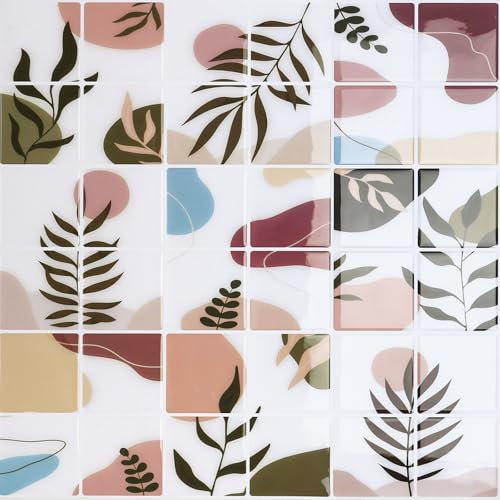 CRE8TIVE 4 Pezzi piastrelle adesive bagno boho Piastrelle Adesive Bianco Paraschizzi Cucina Impermeabile piazza Piastrelle Adesive Muro mosaico Mattonelle Adesive Cucina Lavanderia 30,5cm x 30,5cm