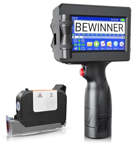 Bewinner Tragbarer Handdrucker Set – Bluetooth Handheld Printerjet mit Patrone & 4,3-Zoll-LED Touchscreen, 2–12,7 Mm Höhenverstellbare Handheld Inkjet Printer für Text, Zahlen