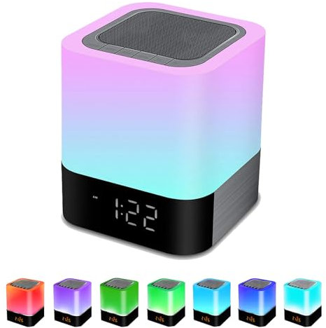 INMOZATA Bedside Lamp Bluetooth Speaker Alarm Clock, Night Light Bedroom Decor RGB Color Changing Table Lamp Gifts for Teenage Girls, Boys, Gifts for Women, Kids Birthday Presents Xmas Gifts for Her