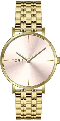 TORII Damenuhr Roségold Edelstahl - rund Quarz G34GB.R4 Edelstahlarmband Strichindizes wasserdicht 50 m