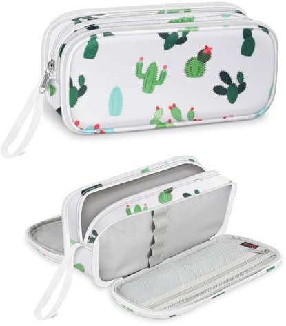 FINPAC Federmäppchen Federtasche - Große Kapazität Mäppchen mit 3 Fächer Stiftetasche Schlamperbox Bleistifttasche Schulmäppchen für Schule & Büro, (Kaktusmuster)