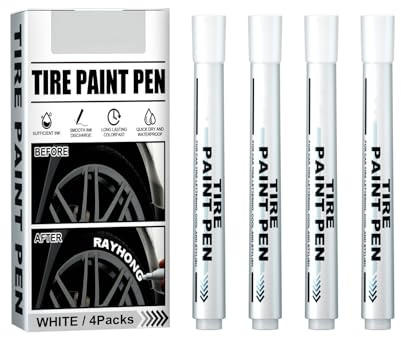 DIIOOMIEEU 4Pieces Paint Pen for Car Tires, White Paint Pen Waterproof Tire Marker Lettering Paint Pen