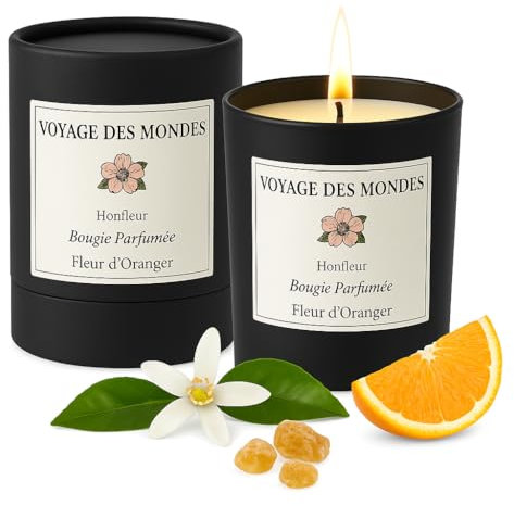 Bougie parfumée Luxe Fleur d'Oranger - Bougie décorative en cire naturelle de qualité supérieure avec une durée de combustion jusqu'à 40 heures, parfum luxueux pour la détente à la maison, 130g