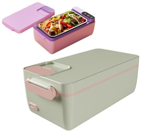 UUOCMBGR Electric Heated Lunch Box, Rechargeable Food Warmer with Cooler Bag, Built-in 3200mAh Battery, Removable Stainless Steel Container, Cordless Self-Heating Lunch Box