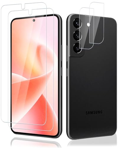 Carantee Schutzfolie für Panzerglas für Samsung Galaxy S22 Schutzglas, 2+2 Stück Kameraschutz für S22 Displayfolie, 9H Härte Fingerabdruck-ID Blasenfrei Folie, 2,5D Rundkante Displayschutzfolie