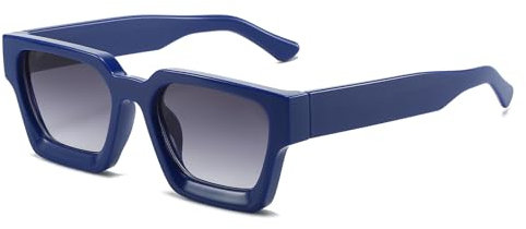 RUNHUIS Retro Dicke rechteckige Sonnenbrille für Damen Herren Vintage Klassisch Großer quadratischer Rahmen Chunky Brillen Blau/Grau