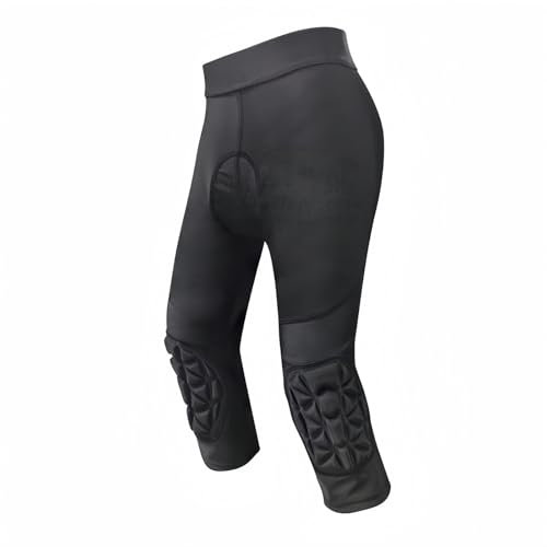 Topeter Youth Padded Bike Pants, Cycling Capri Leggings with Knee Pads, Compression Bicycle Short Tights S Black