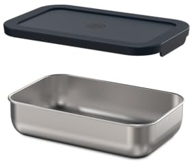 24BOTTLES - Porta Pranzo e Snack in Acciaio Inox 18,5x11,8x4,7 cm, Lunch Box Portapranzo e Merende Basso Ufficio e Scuola, Porta Merenda Contenitore Chiusura in Silicone, Schiscetta Pranzo Salvaspazio