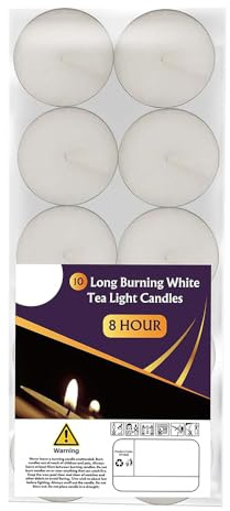 8 Hour Long Burn Time Unscented Tea Light Candle - Pack of 10