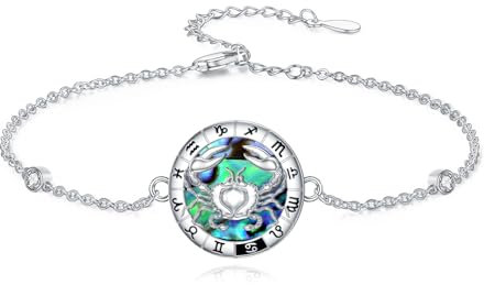 enjoylifecreative Damen Sternzeichen Krebs Armband 925er Sterling Silber Cancer Horoskop Abalone Muschel Armkette Sternbild Astrologie Geburtstag Schmuck Geschenke für Frauen Mädchen