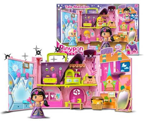 Pinypon – Märchenhaus, Spielhaus mit verschiedenen Ecken und Szenarien, Figur der Prinzessin Jasmin, inklusive +20 Accessoires, Haus in Form Einer Aktentasche, ab 3 Jahren, Famosa (PNY89000)
