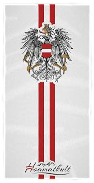 Hoamatkult Frottee-Badetuch Österreich Adler – Weiß | XXL Handtuch 80x180cm aus 100% Baumwoll-Velours | Saugstark, schnelltrocknend & weich | Kultiges Design für Strand, Sauna & Bergsee