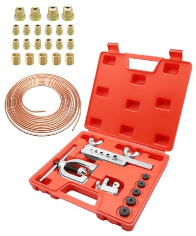 RUIZHI Kit Tuyau Frein Voiture, 7,62 m de Ø 6,35 mm avec 16 Raccords + 5 Connecteurs, Idéal pour les Systèmes de Freinage Hydrauliques de Voiture