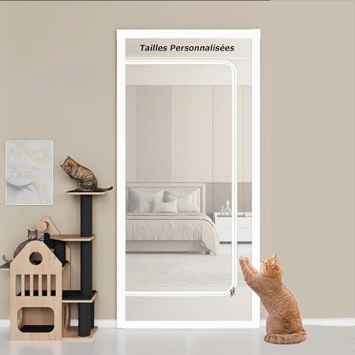 Porte Grillagée pour Chiens Chats avec Fermeture Éclair, Tailles Personnalisées, Grille pour Porte pour Salon Chambre À Coucher Cuisine Terrasse, Porte Moustiquaire
