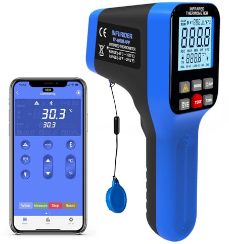Infrarot Thermometer 30:1, Laser Thermometer mit APP, IR Temperaturmessgerat -50℃-1600℃(-58℉-2912℉), 8-14μm Non-contact Temperaturmessgerät, Max/Min/Avg/DIF