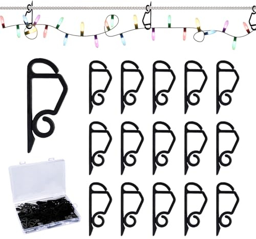 100 Stück Haken Lichterketten, Dachrinnenhaken, Clips Lichterketten Weihnachten aus Kunststoff, Licht Befestigung Halterung für Draußen Weihnachtsbeleuchtung und Weihnachtsbaum Deko (Schwarze)
