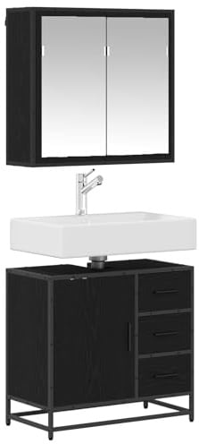 vidaXL Bathroom Furniture Set 2 pcs Black oak 65 x 33 x 60 cm, Bathroom Set, Rectangular Mirror Cabinet, Ample Storage, Industrial Design, Space-Saving, Modern Loft Style Home Furnishings