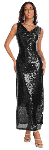YYPBI Damen Pailletten Kleid Glitzer Kleid Ärmellos Lang Cocktailkleider Abendkleid Partykleid Maxikleid für Hochzeit