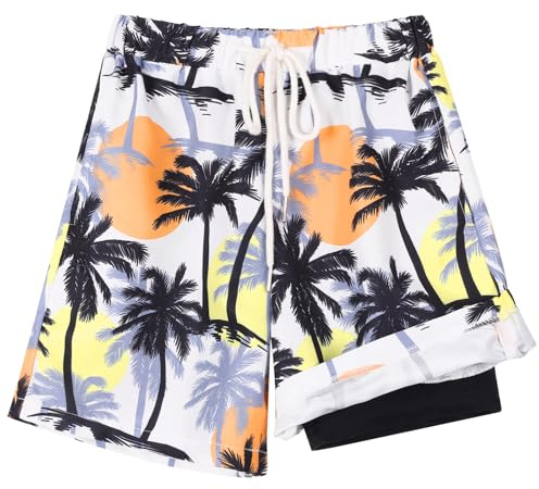 Hotfiary Boys Swim Shorts with Anti Chafe Liner 6-16 Years | Kids 2 in 1 Mesh Free Swimming Trunks, Quick Dry Compression Lining Board Shorts with Pockets for Beach Holiday Pool