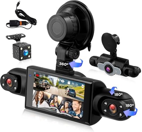 GOHHDL 4 Kanal Dashcam Auto 360°, 4 Kamera 1080P Vorne und Hinten Links Rechts, 3 Zoll 1080P Dash Kamera für Autos mit Nachtsicht, Loop Video, 24H Parküberwachung, Einparkhilfe