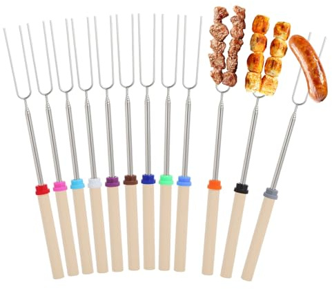 12 Stück Teleskop Grillspieße Edelstahl Teleskop Marshmallow Spieße | 30-81cm 12 Farben Stockbrot Spieße Grillspieße Lagerfeuer Spieße Lang Schaschlikspieße Roasting Sticks für Camping Grill