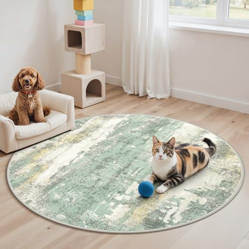 BEIMO Moderner Runder Teppich, Wohnzimmer Waschbar, R160 cm | Abstrakt Design, Großer Weicher Kurzflor Carpet, Rutschfest, Für Küche und Bettvorleger Schlafzimmer, Pflegeleicht