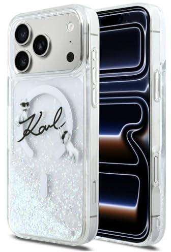 CG MOBILE Karl Lagerfeld Flüssigglitzer Karl Script Log kompatibel mit MagSafe Hülle für iPhone 17 Pro Max (Transparent)