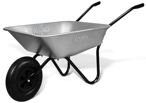 Keplin 65L Garden Wheelbarrow with Pneumatic Tyre – Single Wheel Steel Garden Barrow Supports 100kg Load Capacity, Heavy Duty Wheelbarrow for Soil, Compost, Tools & Outdoor Gardening Tasks