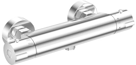 LADOKEE Mitigeur Douche Thermostatique avec Bouton de Sécurité 38 °C | Fixation Murale, Raccord G 1/2, Anti-brûlure, Laiton, Température Réglable, Chromé, Idéal pour Salles de Bains