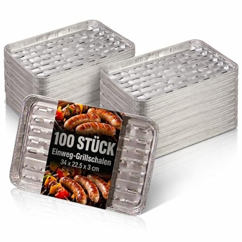 Ultiness Einweg-Grillschalen aus Aluminium 34 x 22,5 x 3 cm mit, 100 Stück