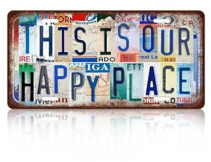 1 PCS Vintage License Plate Wall Decor, THIS IS OUR HAPPY PLACE, Colorful Text Metal Tin Signs,Metals Sign Rustic Metal Wall Art for Home Office Garage Bar Restaurant Living Room Garden
