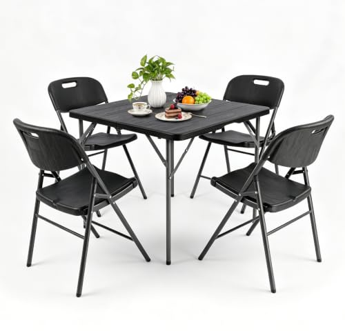 Sekey Gartengarnitur Set Klappbar, 4 Stühlen mit Gartentisch, Garten Essgruppe Balkonset Balkonmöbel Set für 4 Personen, Terrassenmöbel für Terrasse, Balkon, Bistro, Garten