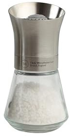T&G CrushGrind Tip Top Stainless Steel Salt Mill with Glass Base, 12.5 cm, Silver