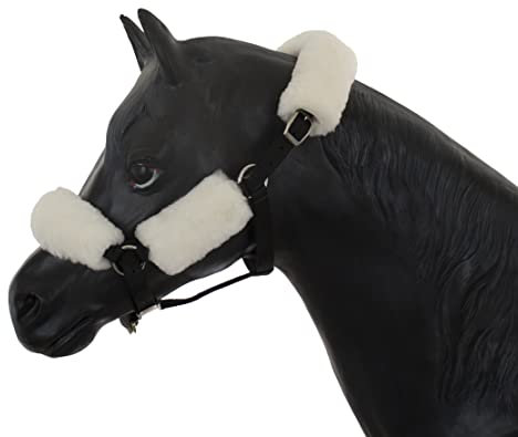 Engel Reitsport | Halfter Set (4-TLG.) inkl. Nasenschoner, Genickschoner und 2X Backenstückbezug SET4-WEI Lammfell Weiss (Set 4)